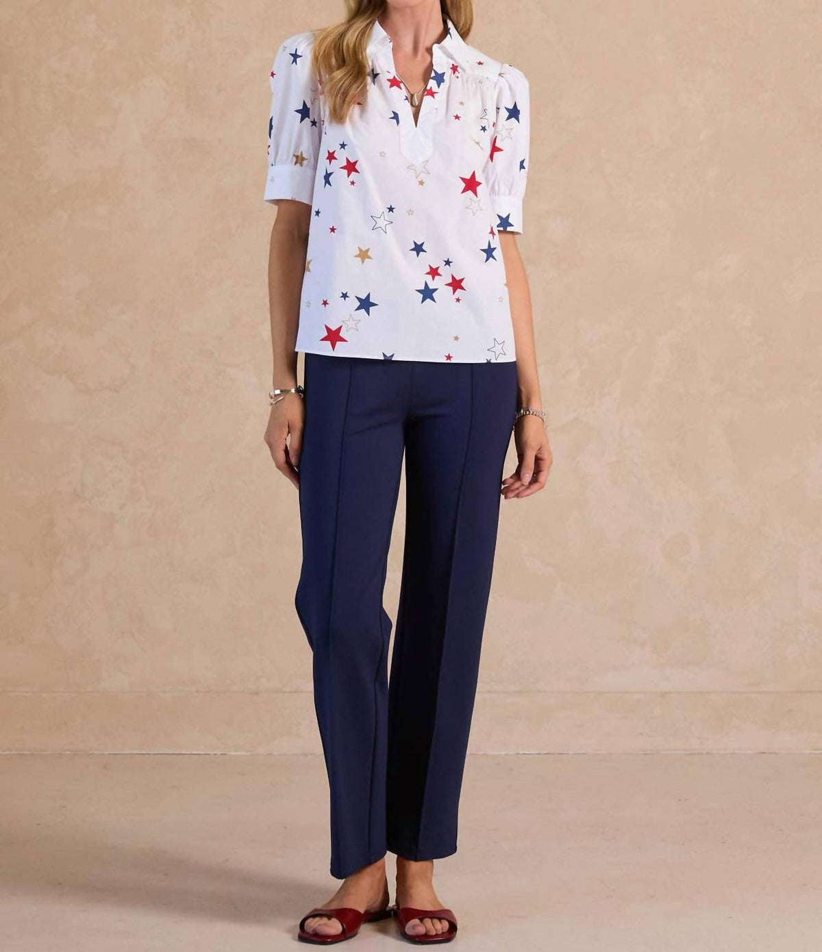 Current Air - Star Printed Short Sleeve Blouse