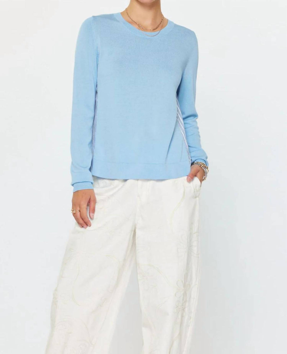 Current Air - Stripe Pleated Woven Back With Rhinestones Top