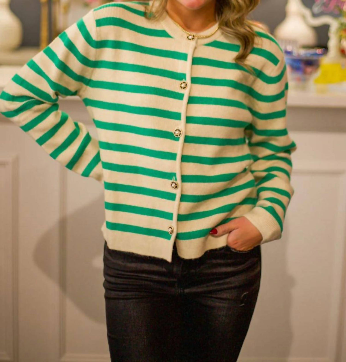 Current Air - Striped Button Down Cardigan