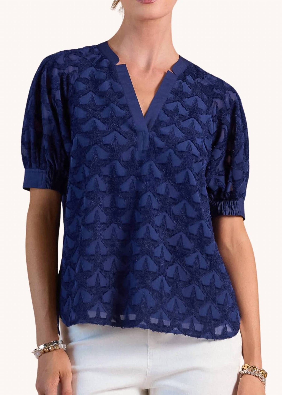 Current Air - Textured Star Pattern Short Sleeve Blouse