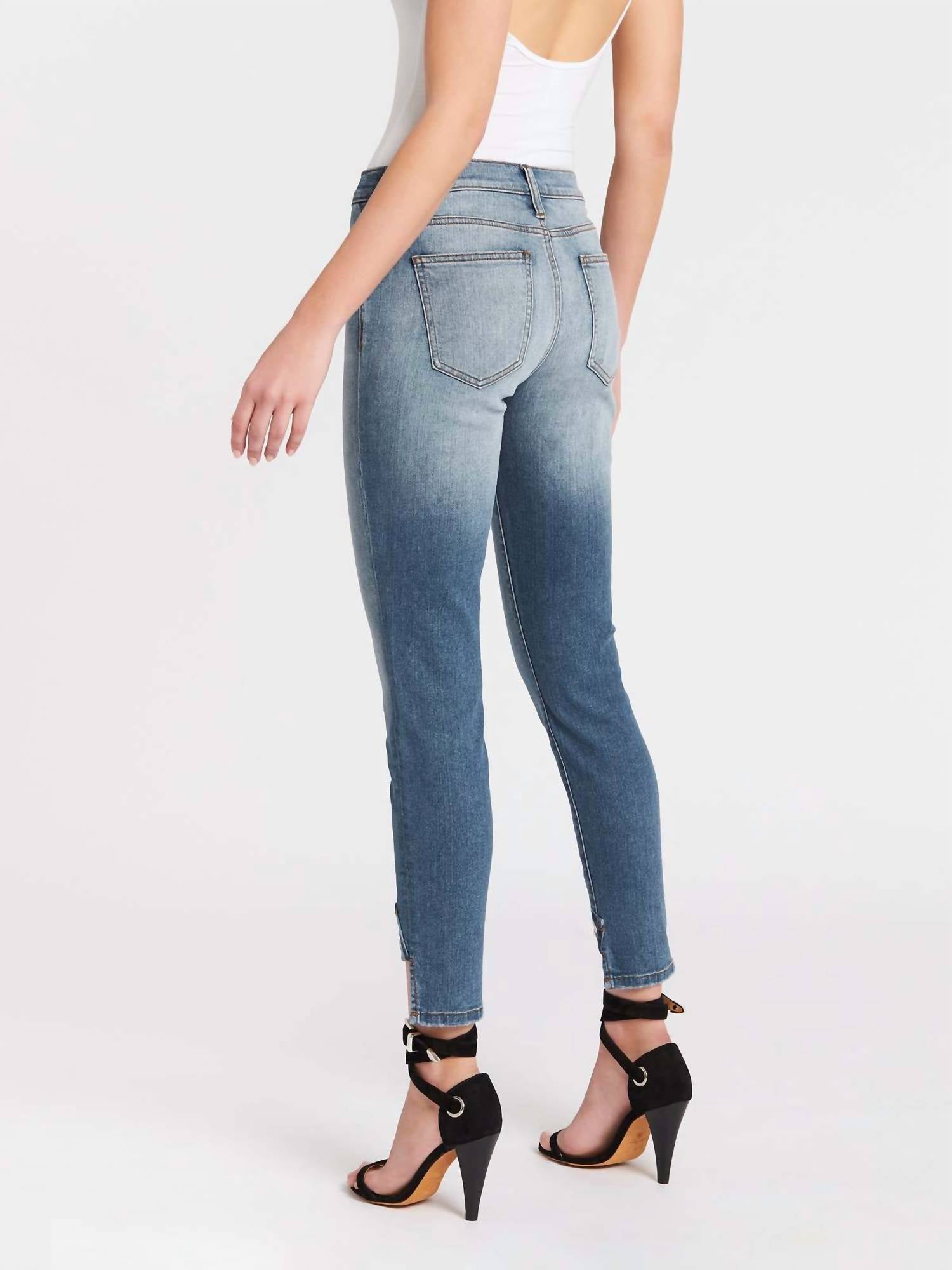 Current/Elliott - Turnt Ankle Skinny Stiletto Jeans - blue - clothing - cotton - blend