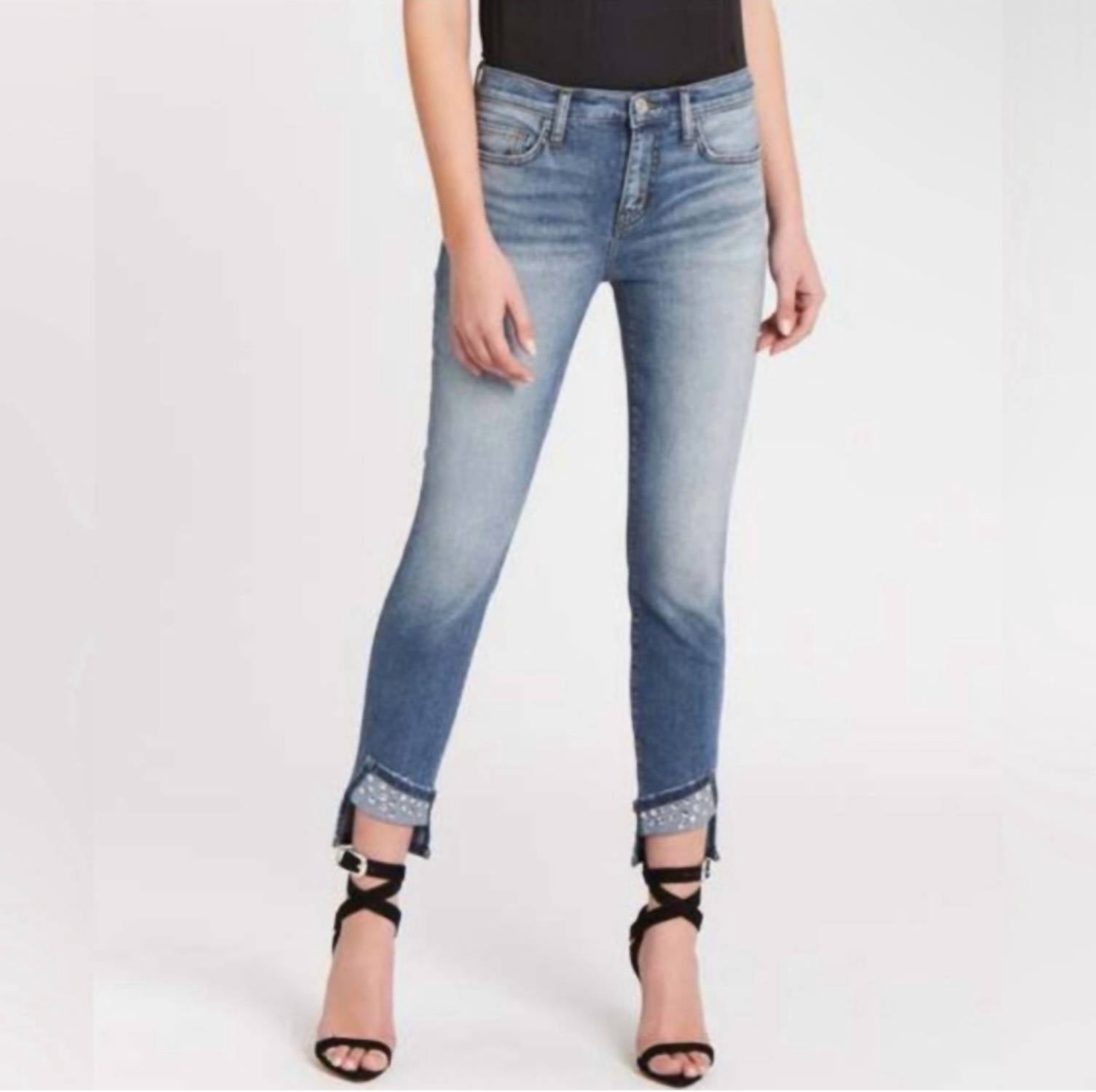 Current/Elliott - Turnt Ankle Skinny Stiletto Jeans - blue - clothing - cotton - blend