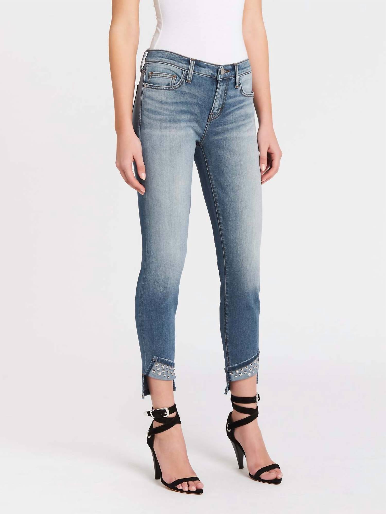 Current/Elliott - Turnt Ankle Skinny Stiletto Jeans - blue - clothing - cotton - blend