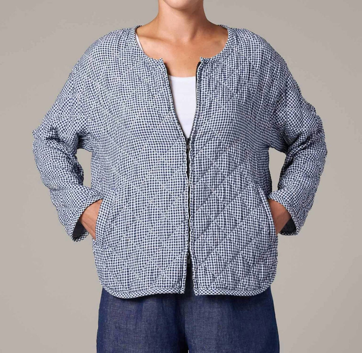 Cut Loose - Crinkle Check Quilt Bomber Jacket