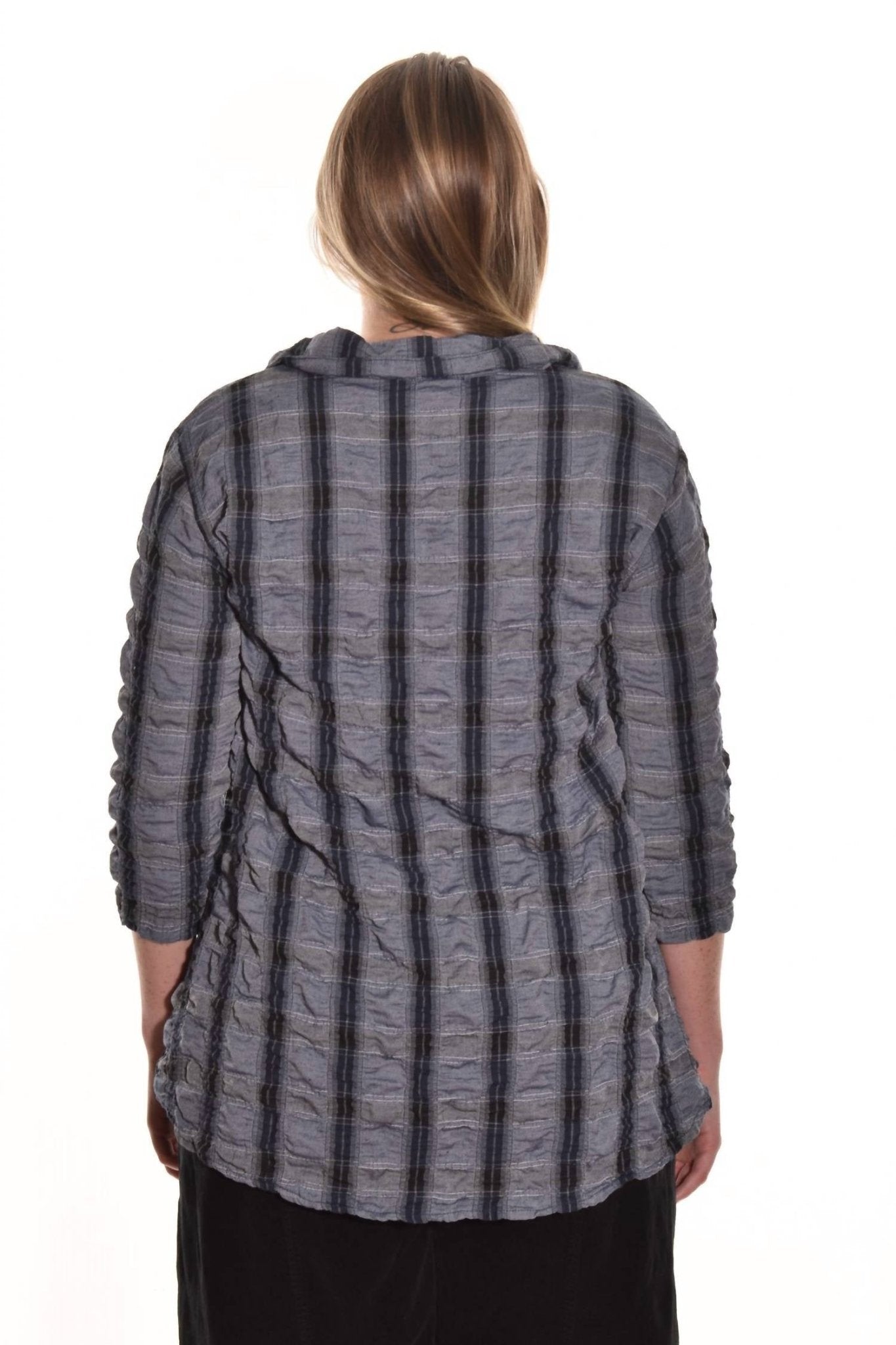Cut Loose - Crinkle Plaid Hi - low Shirt - black - button - down - shirts - clothing