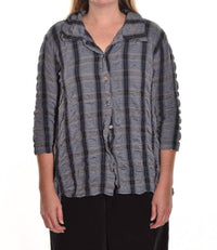 Cut Loose - Crinkle Plaid Hi - low Shirt - black - button - down - shirts - clothing