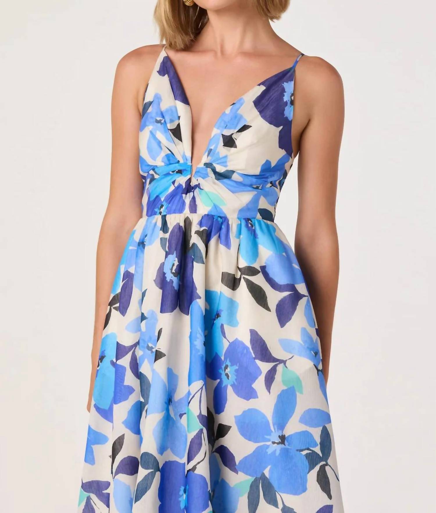 Astr - Janna Floral Plunge Midi Dress