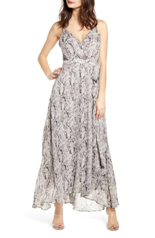 Astr - Snake Print Strappy V Neck Chiffon Maxi Dress