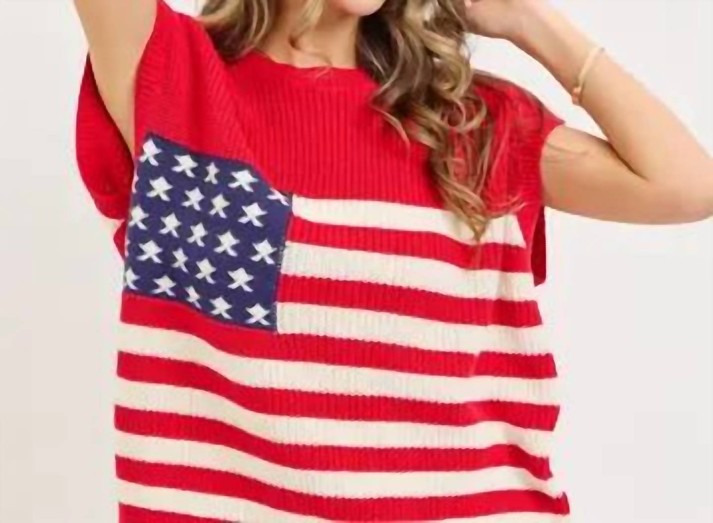 Sweet Lovely By Jen - Star and Stripe American Flag Knit Top