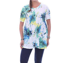 Parsley & Sage Faith Short Sleeve Top - Plus in white multi - women's shirt
