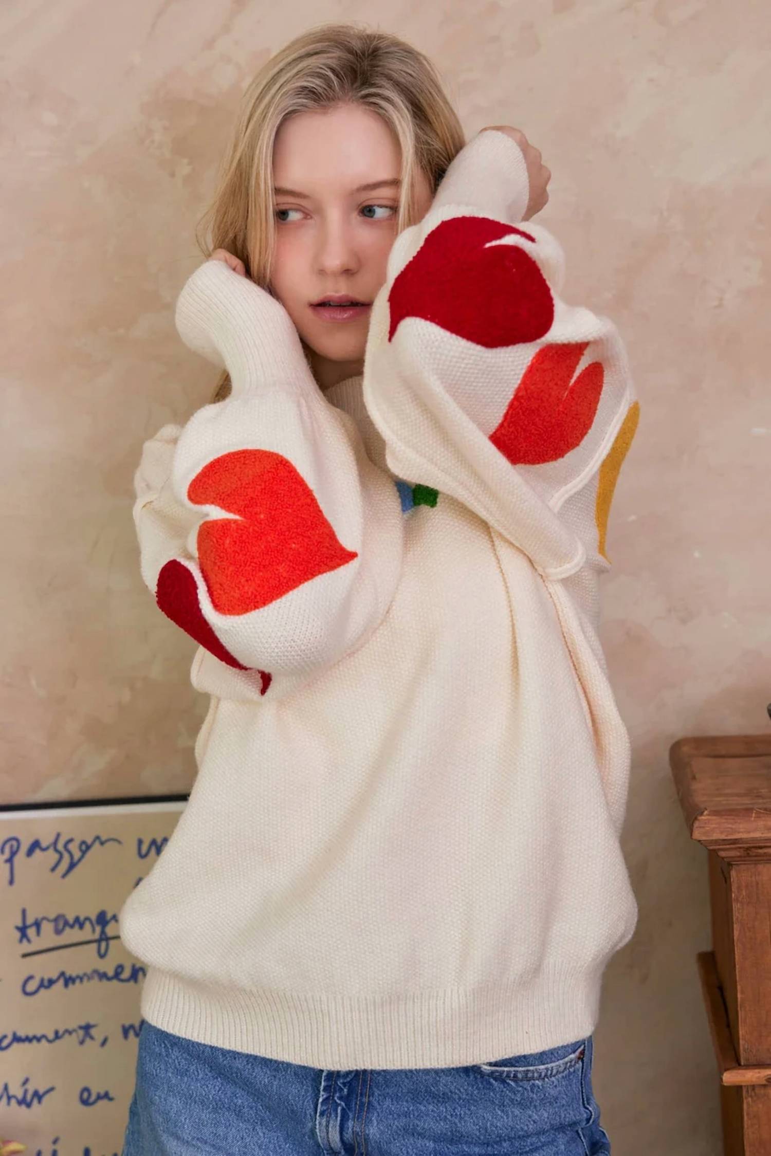 Mello - Rainbow Heart Shaped Patch Sweater