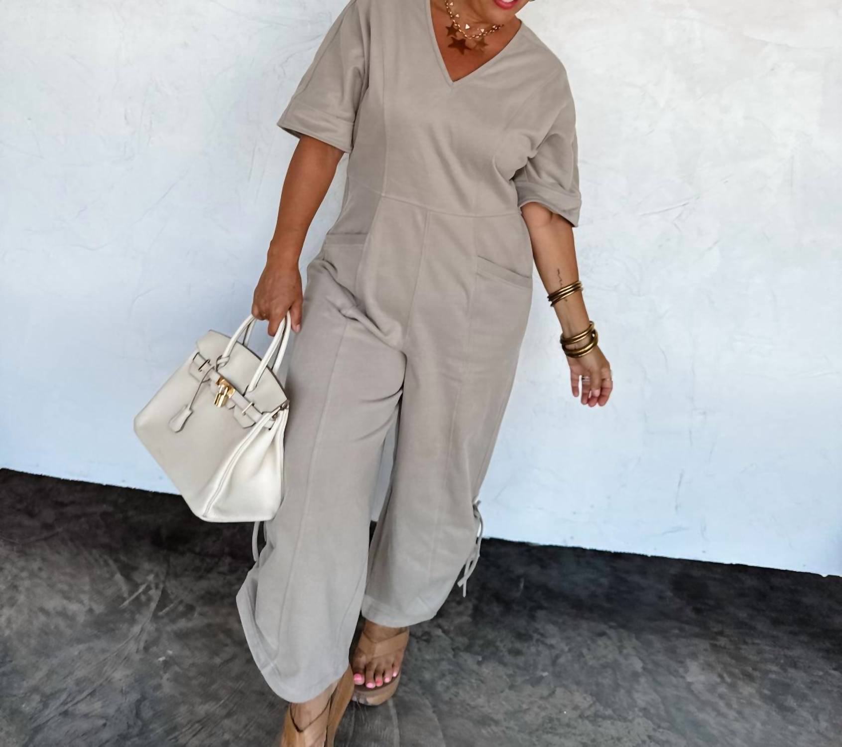 BLAKELEY Cam Luxe Loung Jumpsuit in mocha - women's pants - alternate view