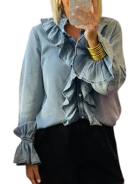 Cezele - Ruffled Button Down Long Sleeve Top
