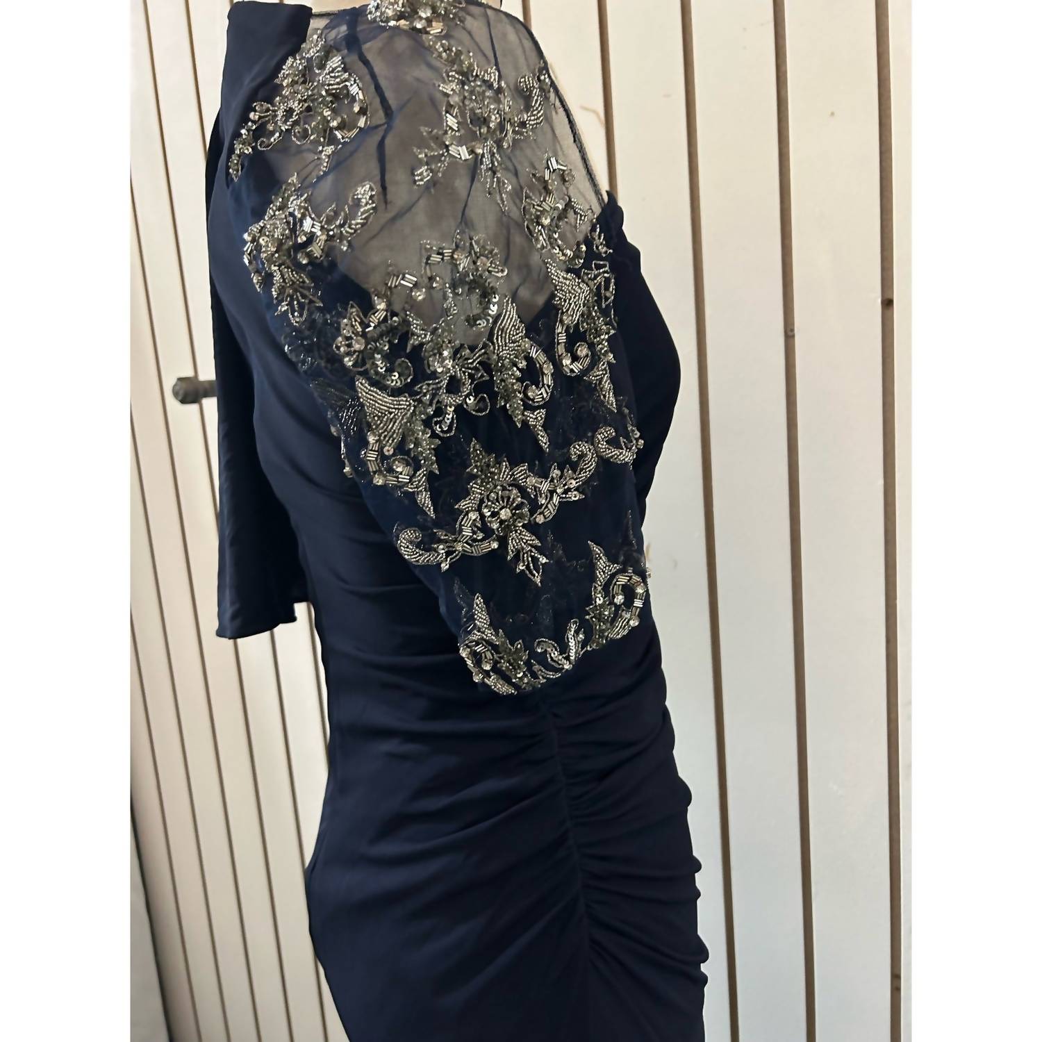 Badgley Mischka - One Shoulder Beaded Formal Maxi Dress