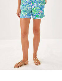 Lilly Pulitzer Caralena Linen Short in sunwashed blue plumes in bloom - women's shorts