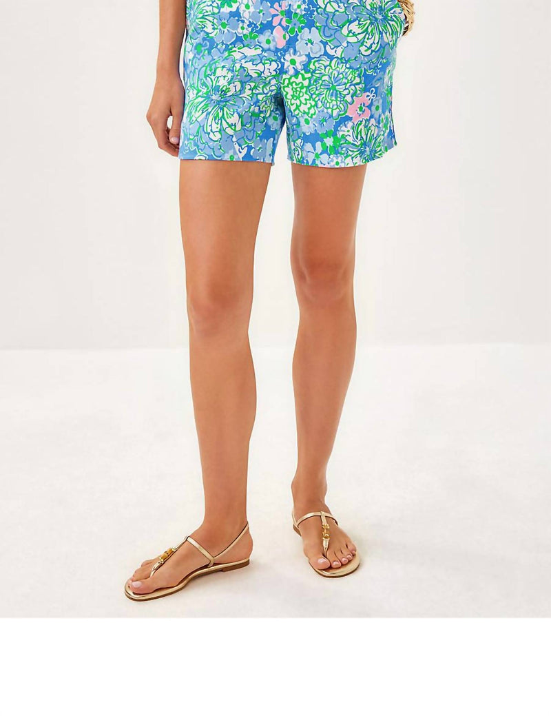 Lilly Pulitzer Caralena Linen Short in sunwashed blue plumes in bloom - women's shorts