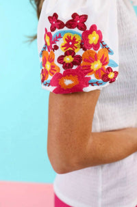 Jess Lea - Puff Sleeve Top With Floral Embroidery