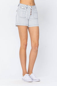 Judy Blue High Waist Stripe Pocket Shorts in white - women's shorts - detail view