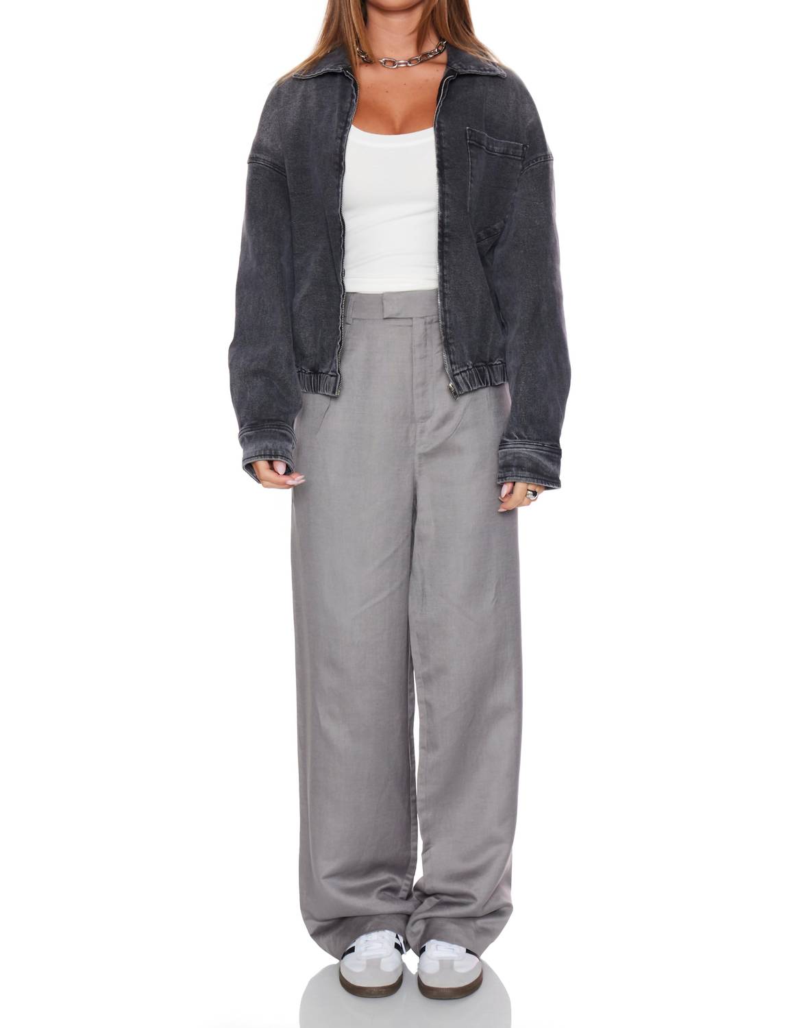 WithBlack Jackie Denim Bomber Jacket in gray - women's jacket - detail view