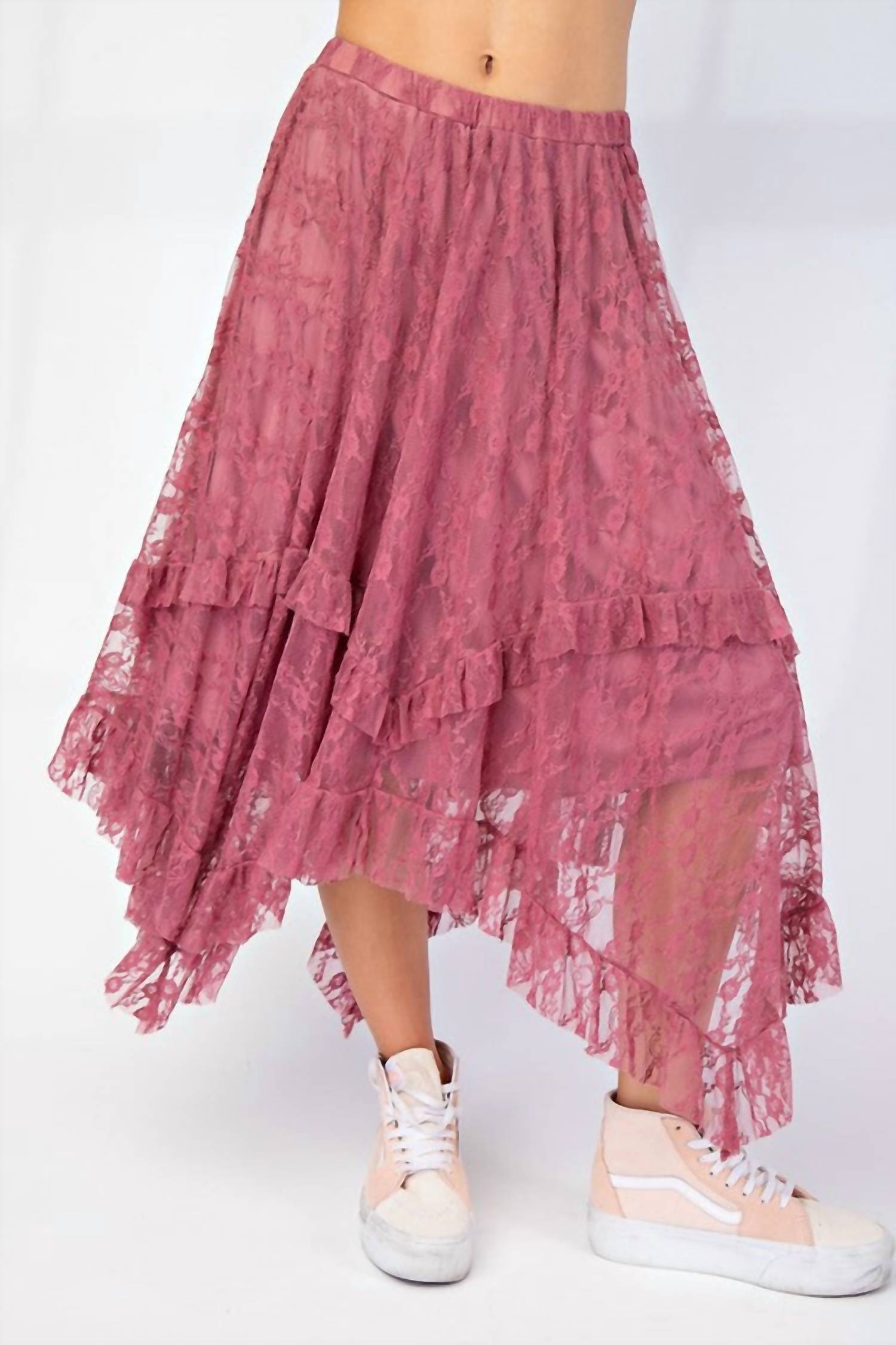 Easel - Alana All Over Lace Sharkbite Maxi Skirt