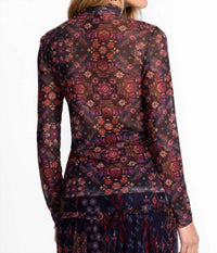 Johnny Was - MESH BUTTON UP MOCK NECK TOP