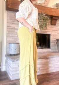 Easel - Crepe Ruffle Trim Palazzo Pants