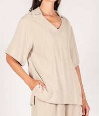 P.Cill - Linen Collared V-neck Top