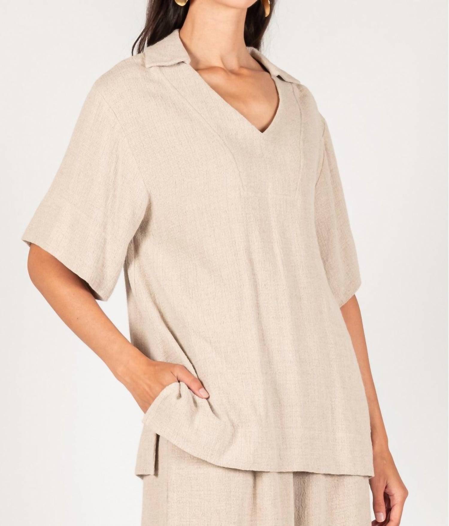 P.Cill - Linen Collared V-neck Top