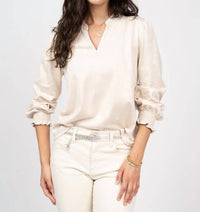 Ivy Jane Long Sleeve Suede Top in ivory 1 - women's blouse