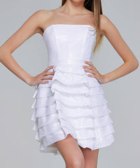 Jovani - Radiant Strapless Ruffle Mini Dress