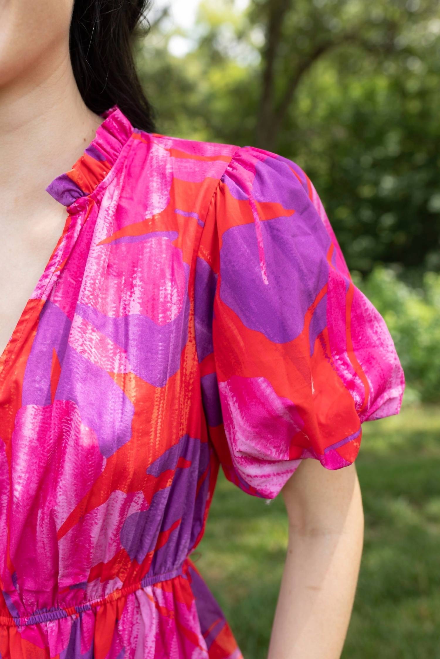 Peach Love Bright Floral Delight Tiered Dress in pink purple - women's dress - alternate view