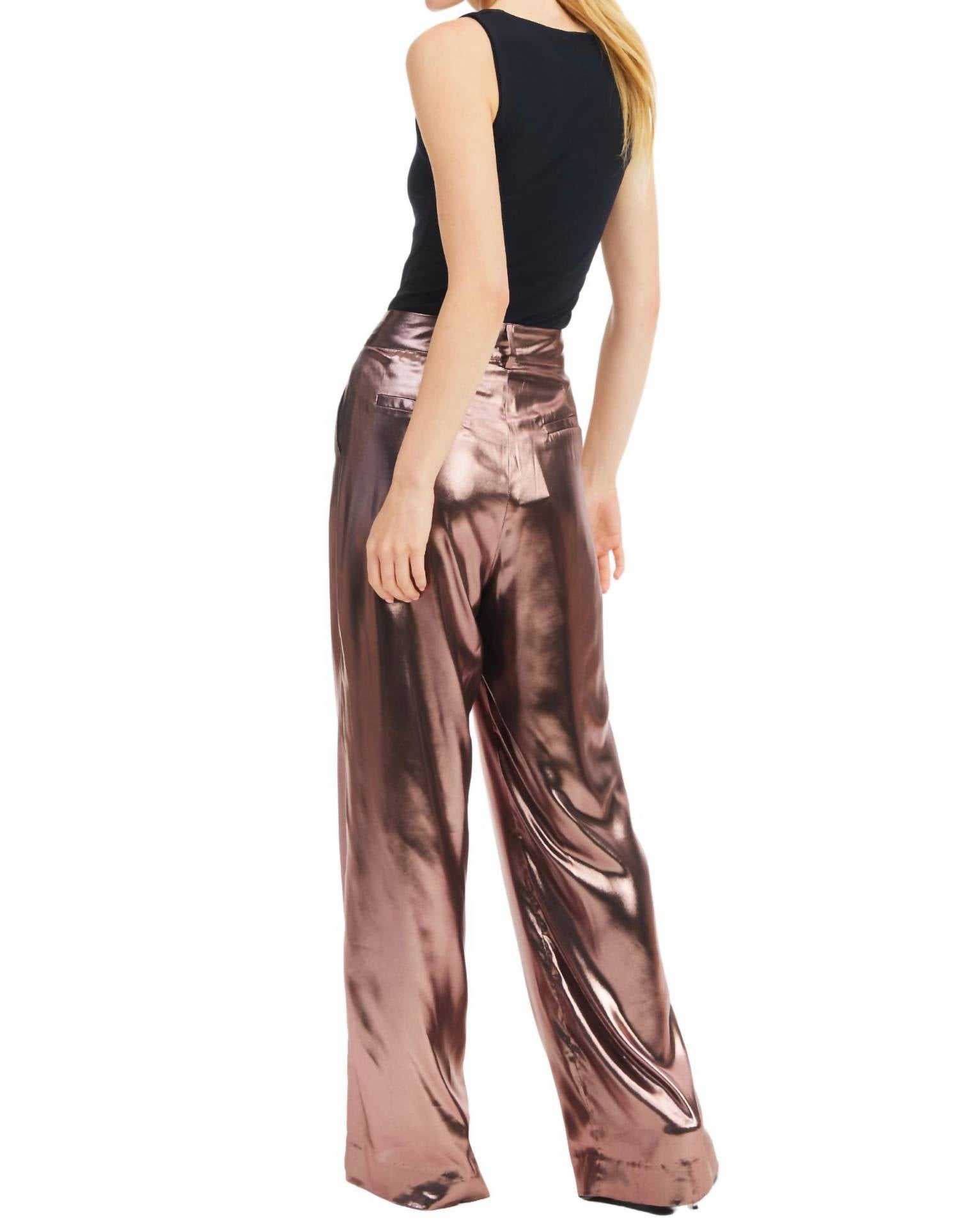 ALLISON NEW YORK Joan Lame Pants in rose gold - women's pants - detail view