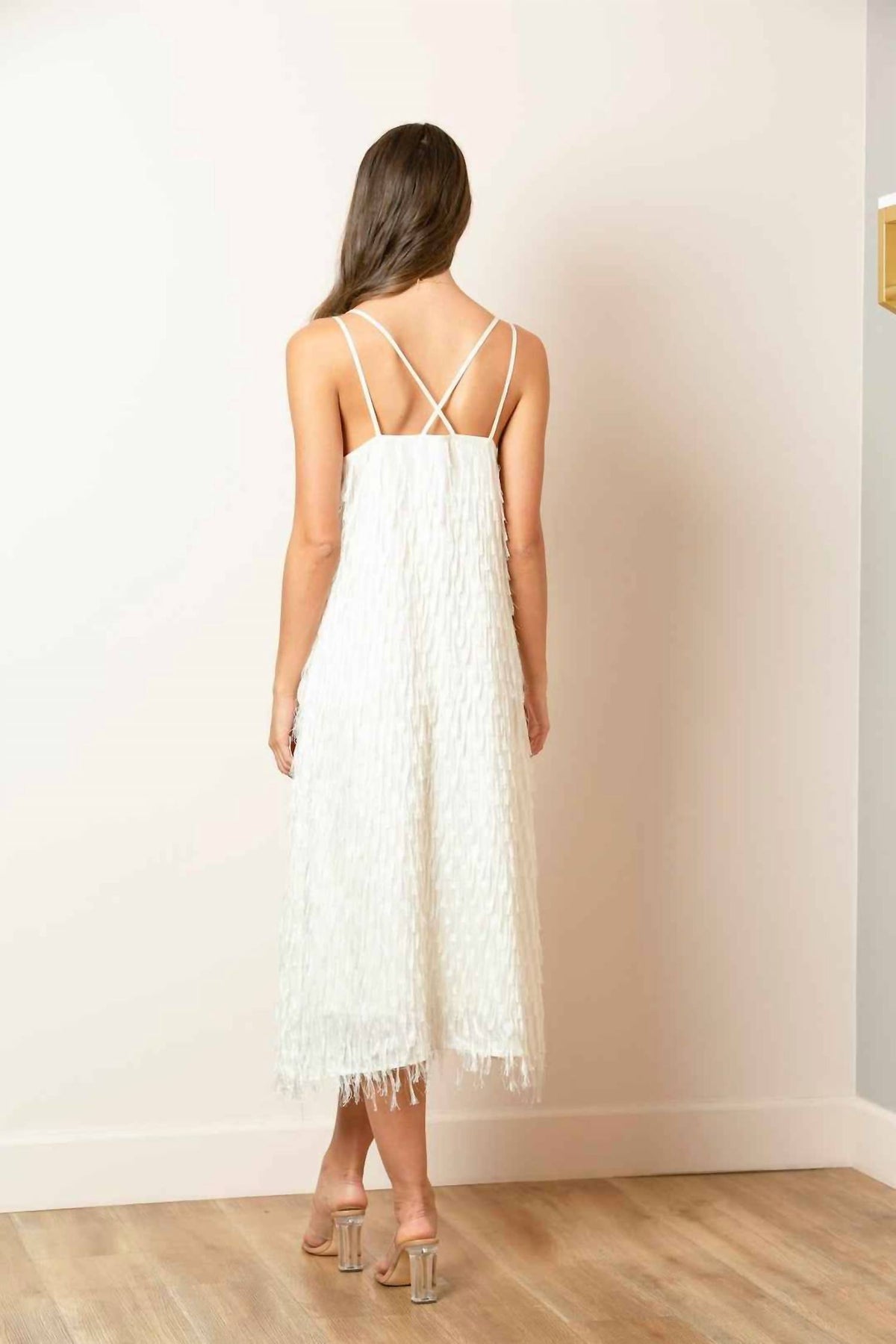 Jessie Liu - Crossed Strap Tassel Midi Dress