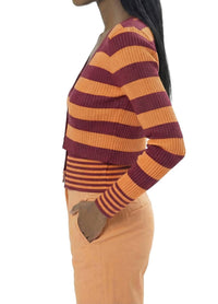 Area Stars Women's Striped Long Sleeve Knit Top in berry peach - women's cardigan - view 4