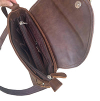 Roma Leathers Women's Vintage Leather Crossbody Shoulder Bag With Adjustable Strap in brown - women's bag - alternate view