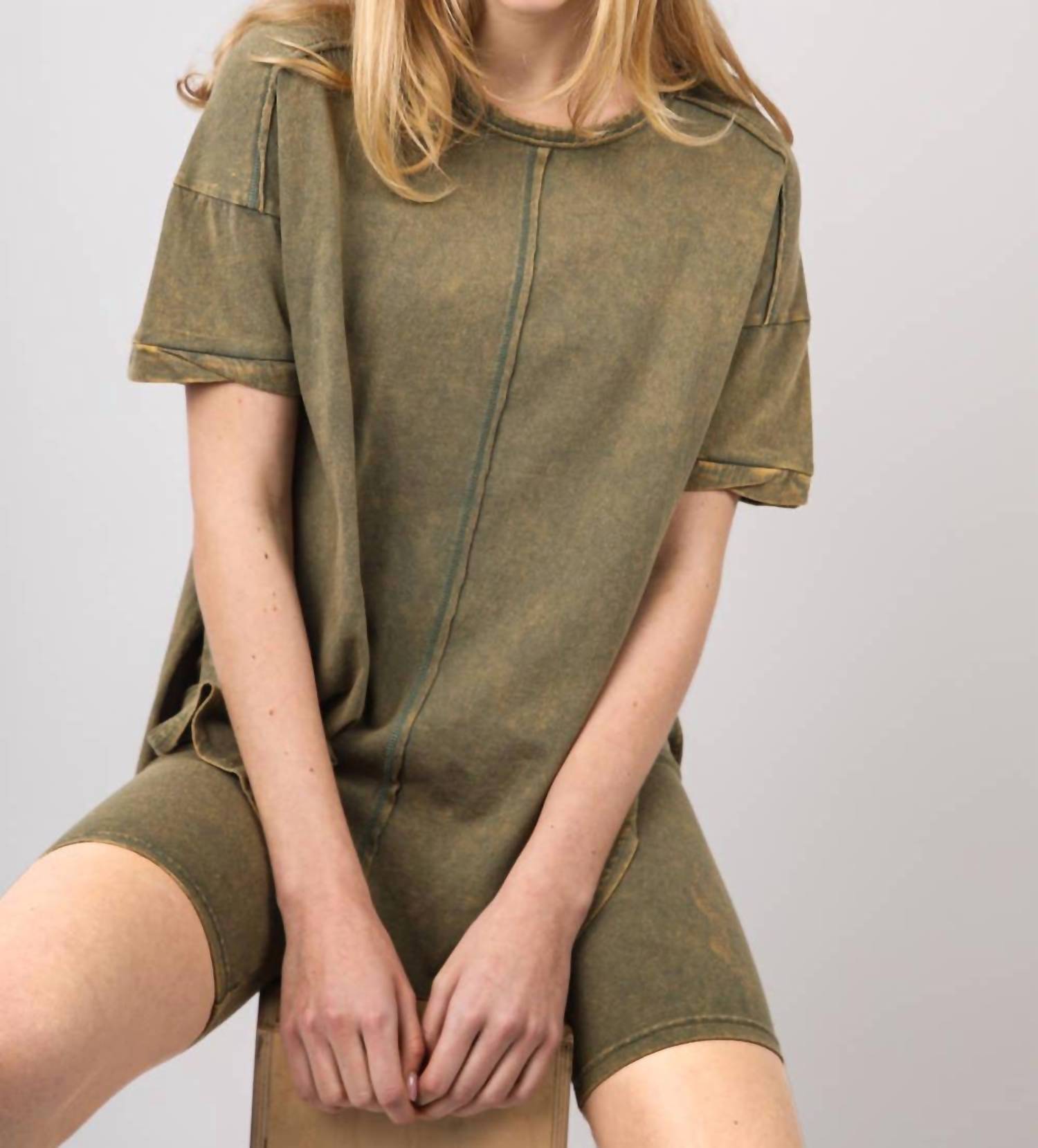 Very J - Washed Stretchy Knit Activewear Top & Shorts