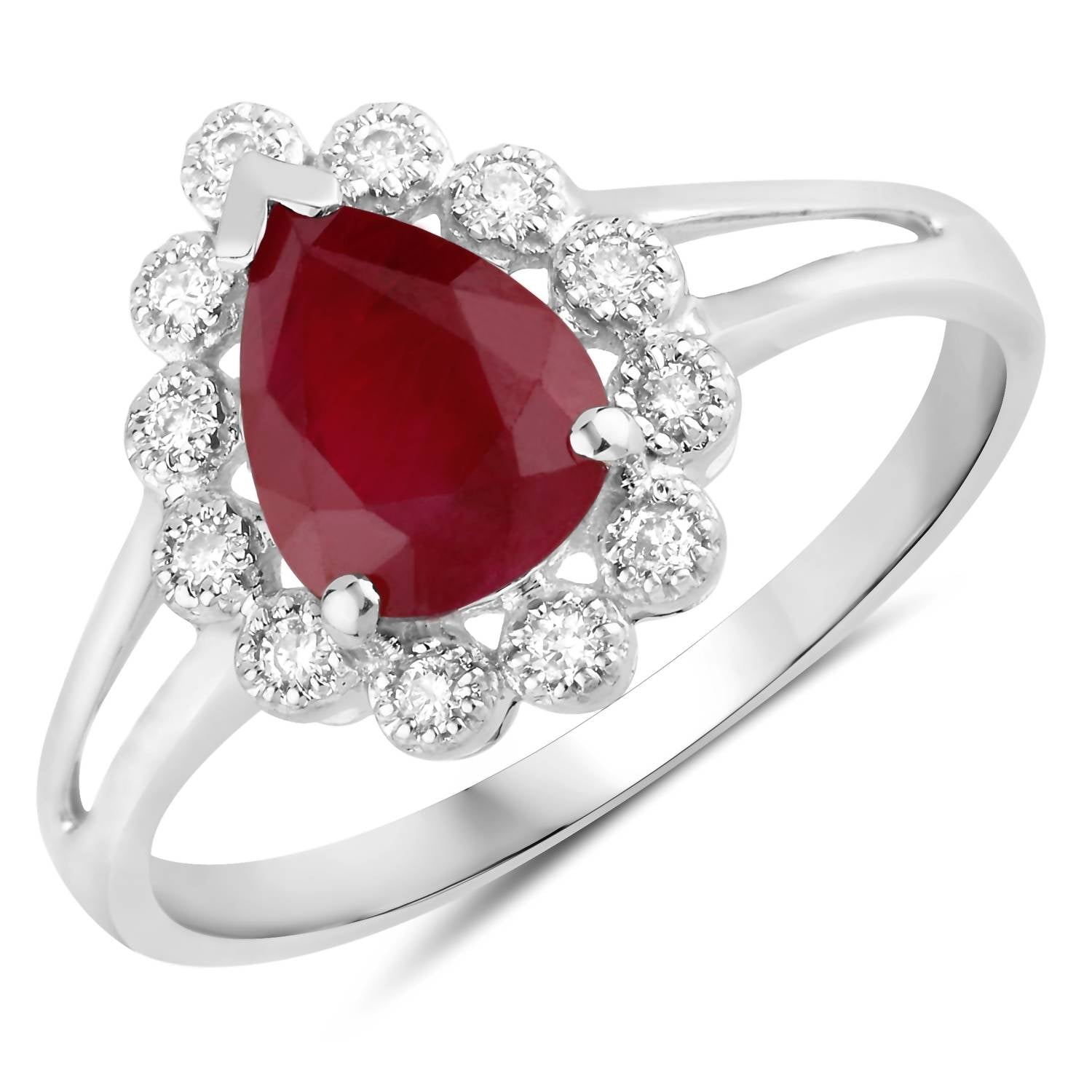 Diana M Jewels Women's Pear Natural Ruby Fashion Ring (1.31 Ct) - Petite in 14k white gold - women's jewelry