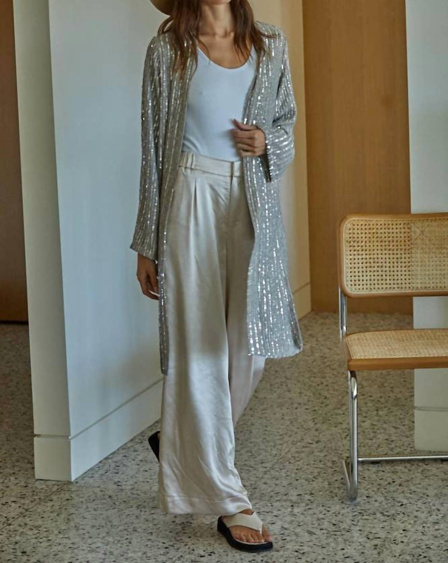 By Together - Woven Sequin Open Front Cardigan