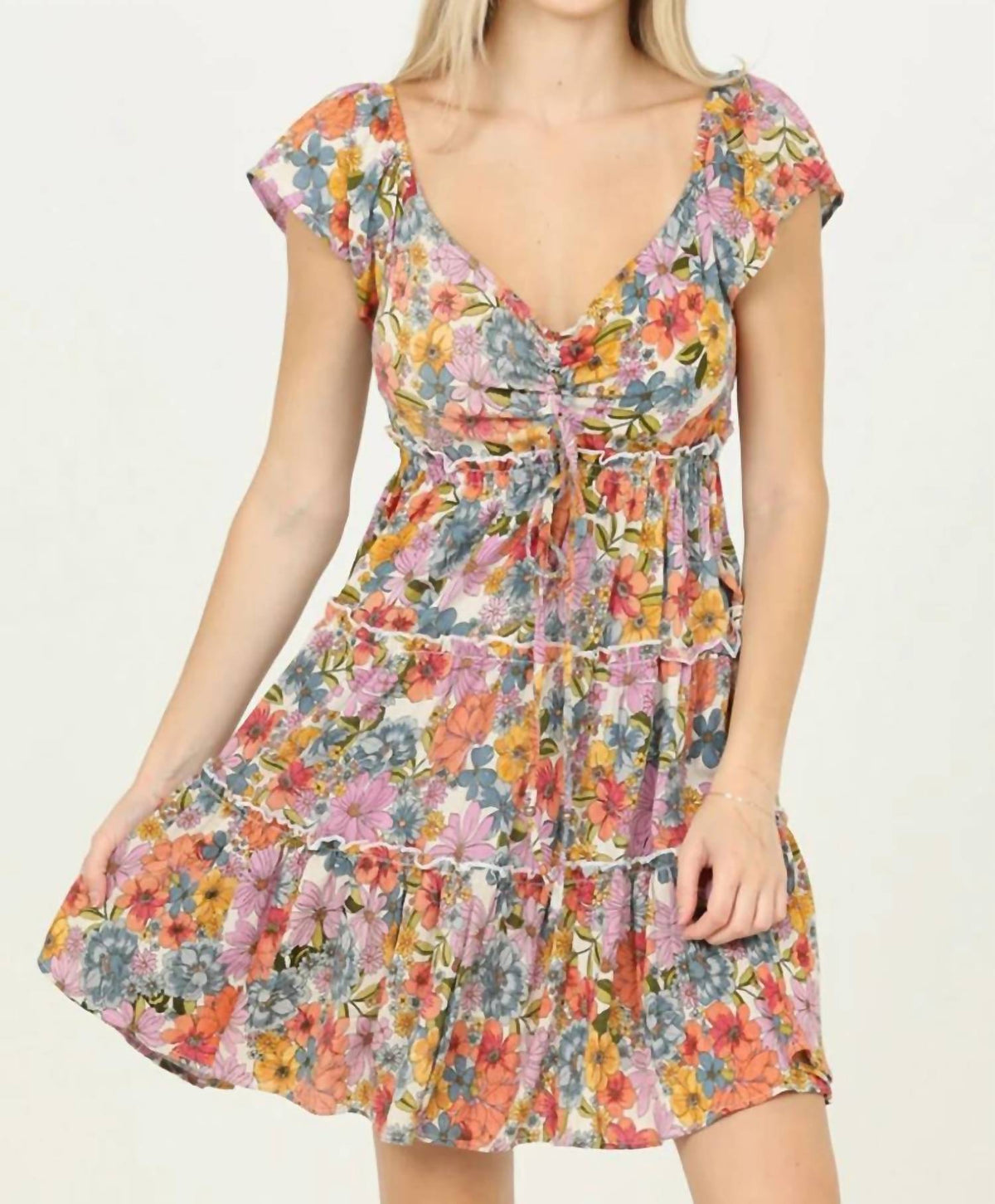 Angie - Floral Flutter Sleeve Dress
