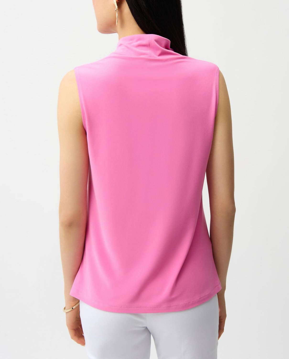 Joseph Ribkoff Silky Knit Sleeveless V-neck Trapeze Top in pink sherbert - women's tank top - detail view