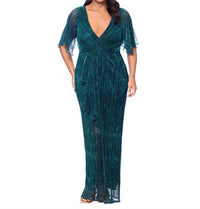 Betsy & Adam Metallic Ruffle Long Gown in green - women's dress