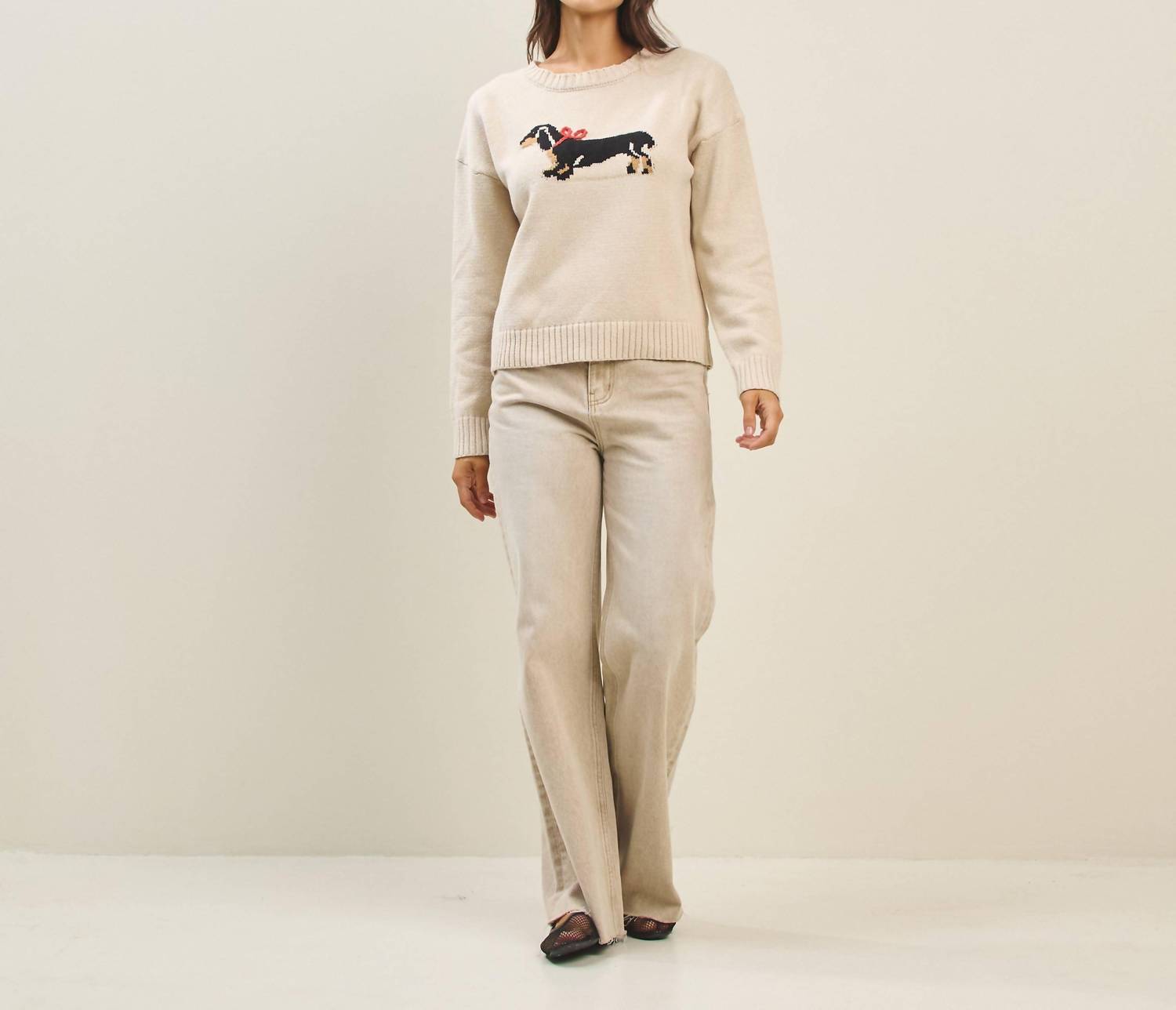 ABLE Bow Dog Sweater in beige - women's sweater - view 4
