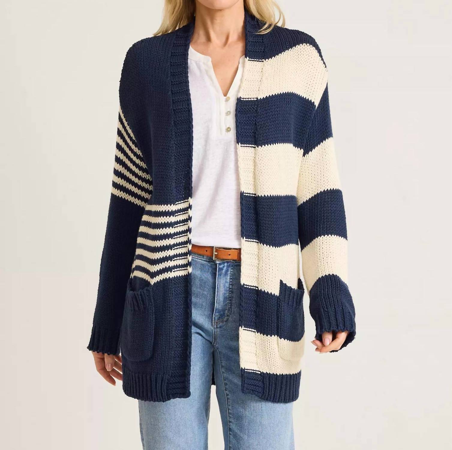TOMMY BAHAMA Boardwalk Stripe Cardigan in coastline navy - women's cardigan