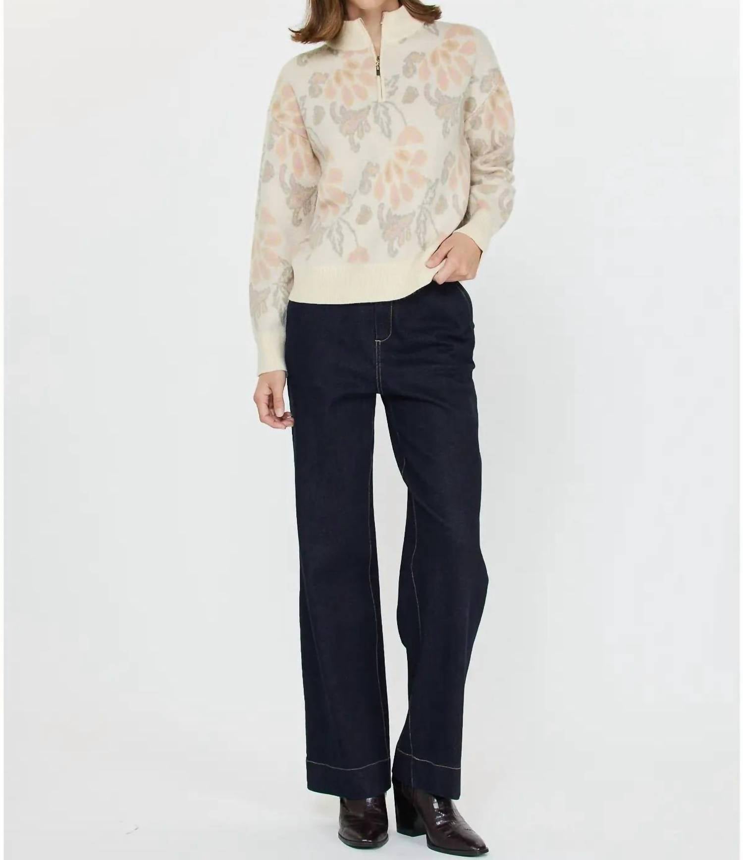 Current Air - Jacquard Floral Half-Zip Sweater