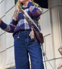 Gigi's USA Hearthside Plaid Sweater in navy - women's sweater