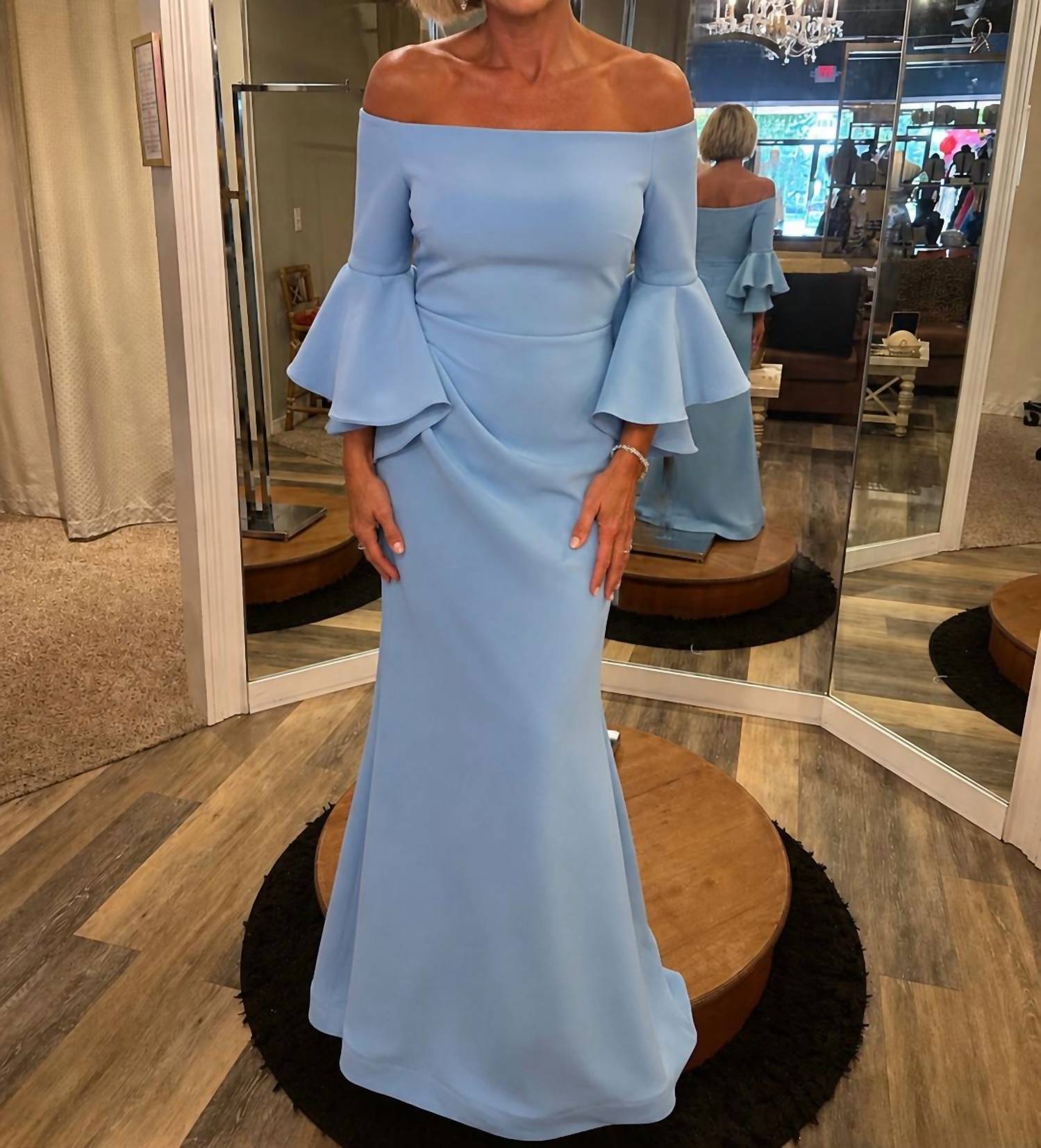 Jovani - Scuba Off The Shoulder Bell Sleeves Dress