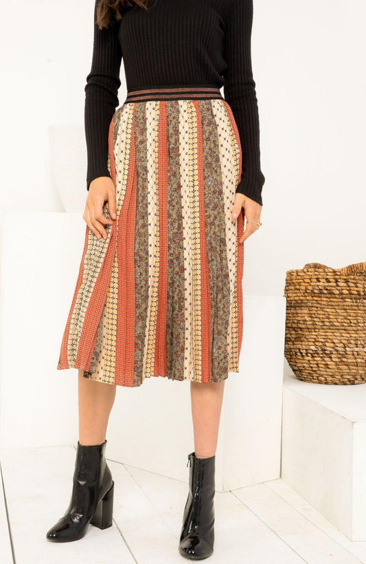 Pleated Patterned Skirt