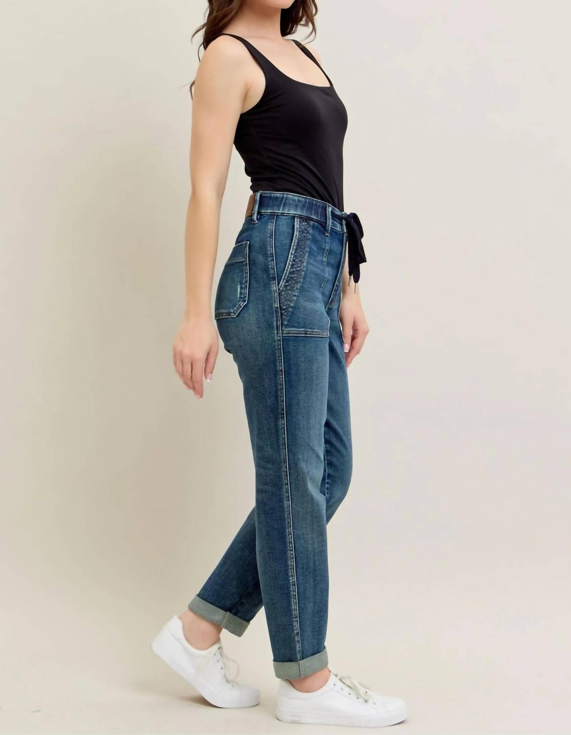 Judy Blue - High Waist Vintage Wash Jogger With Navy Drawstring
