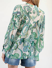ee:some Paisley Printed Bubble Sleeve Top in multicolor - women's blouse - detail view