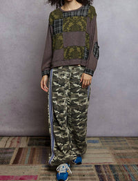 POL Printed Patch Relaxed Fit Top in gray - women's long sleeve top - view 4